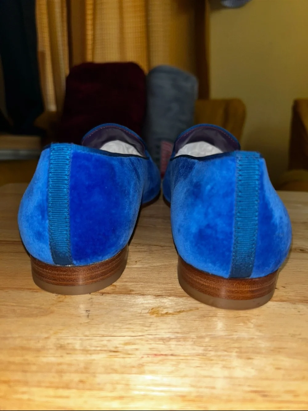 Ralph Lauren Cobalt Blue Velvet Loafers with Gold Monogram